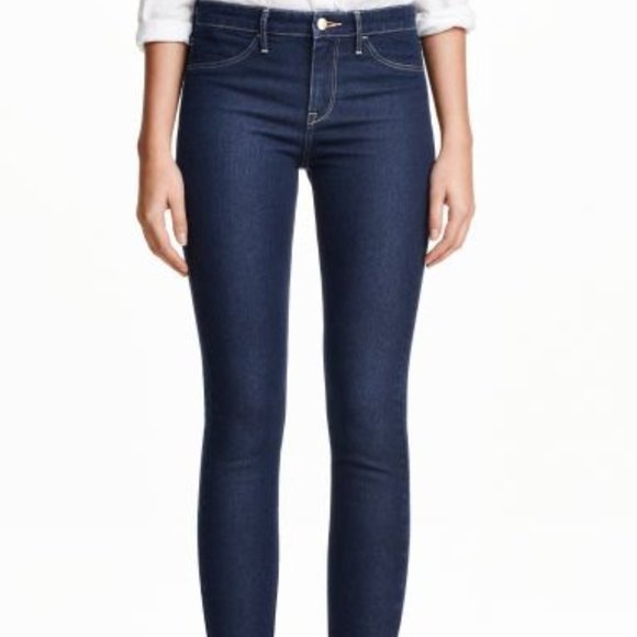 H & M Skinny Ankle  Jeans Regular Waist Dark Wash Blue Stretch Women 29 - Picture 1 of 8
